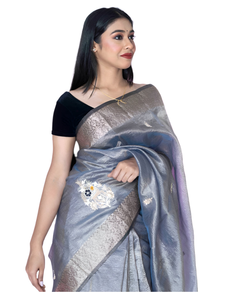 Nawab's Charm: Blue Crush Tissue Banarasi Saree