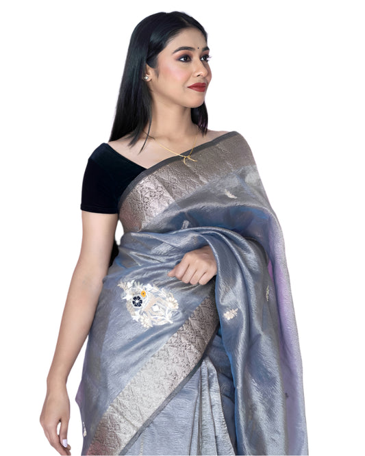 Nawab's Charm: Blue Crush Tissue Banarasi Saree