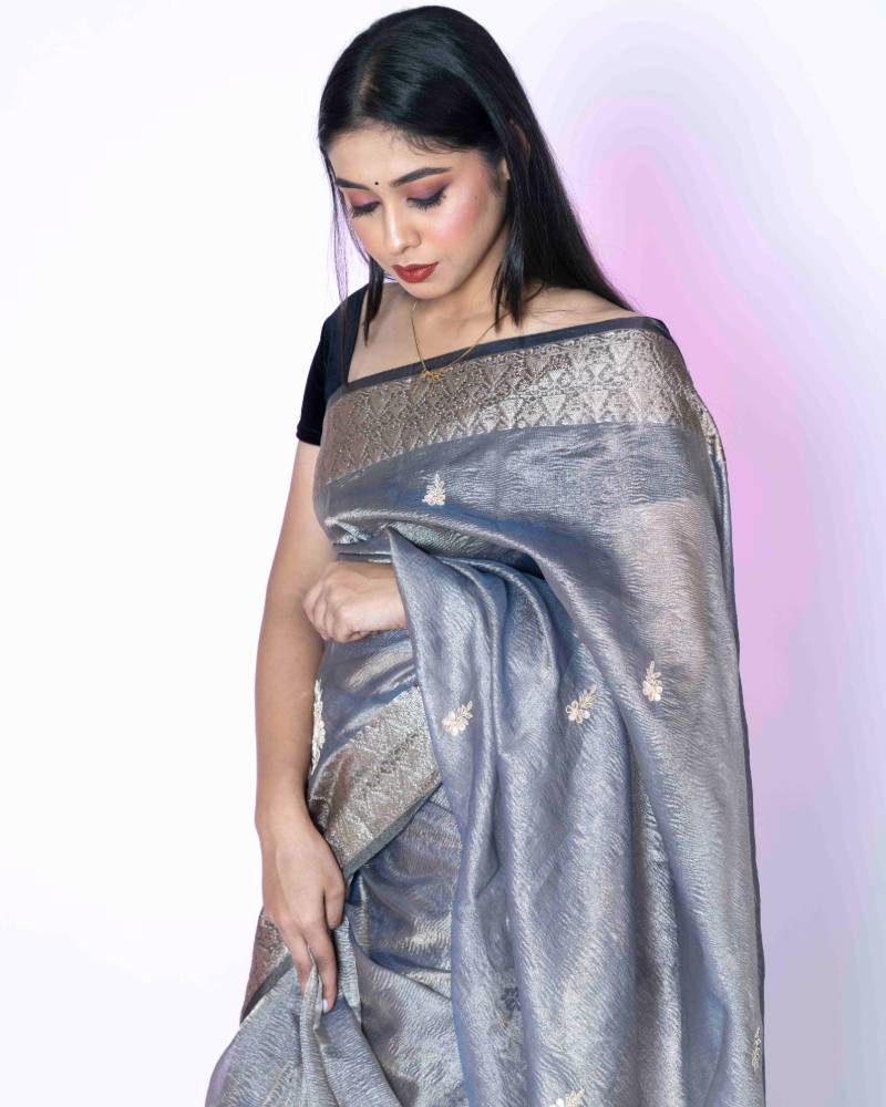 Nawab's Charm: Blue Crush Tissue Banarasi Saree