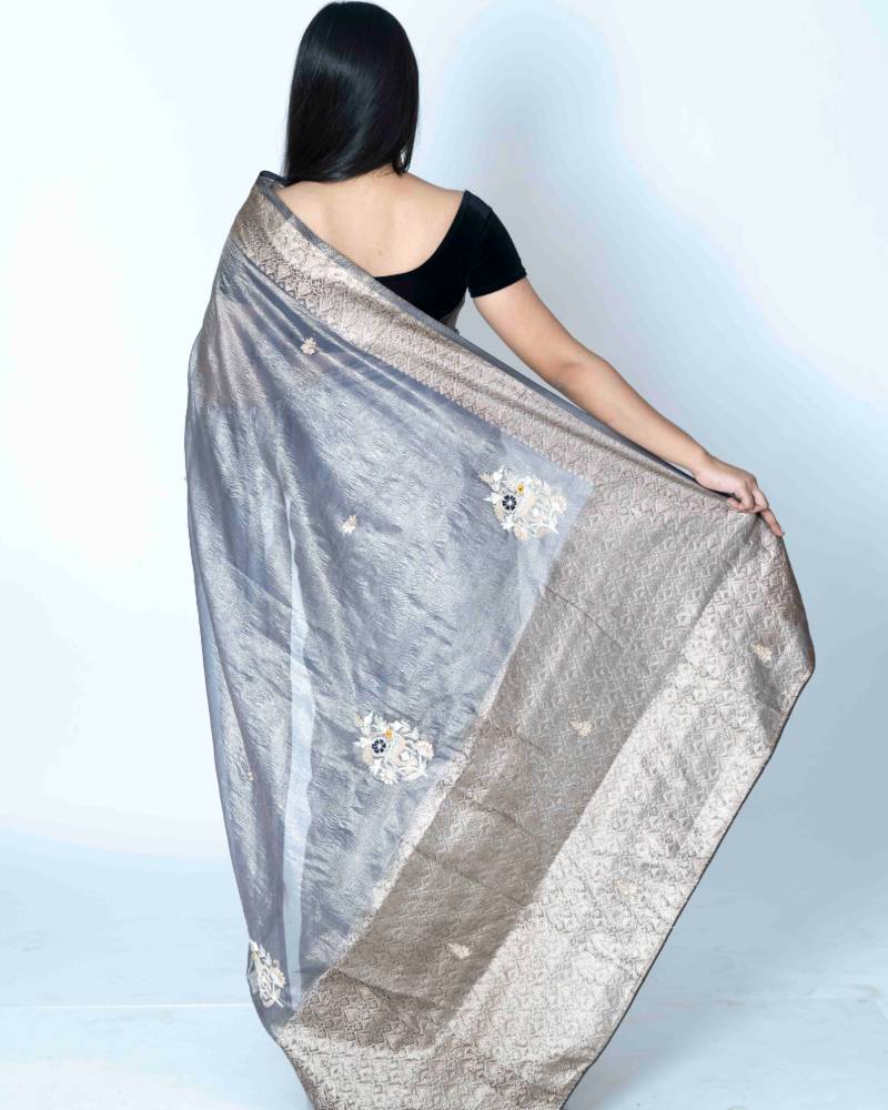 Nawab's Charm: Blue Crush Tissue Banarasi Saree