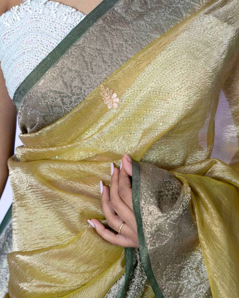 Emerald Elegance Green Crush Tissue Banarasi Saree