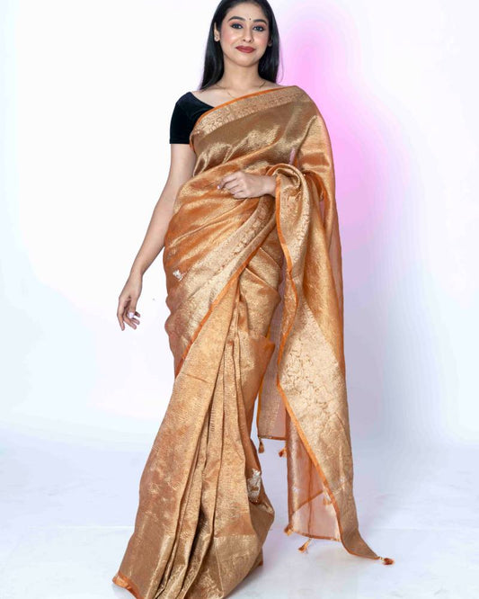 Jewel of Awadh: Orange Crush Tissue Banarasi Saree