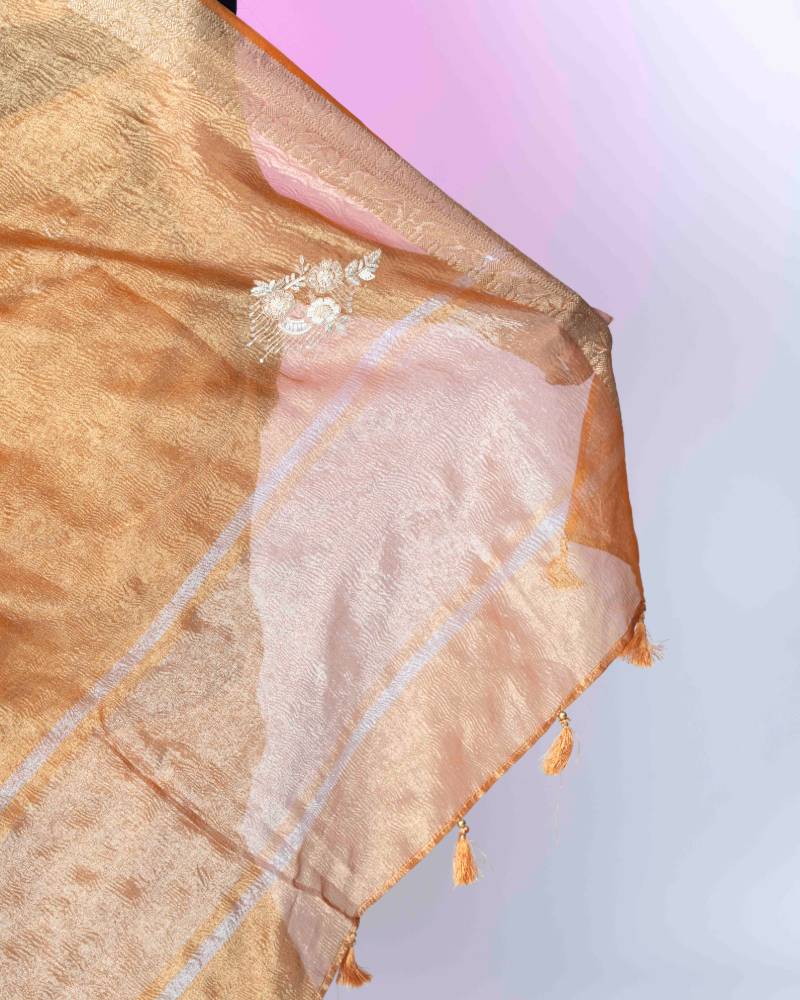 Jewel of Awadh: Orange Crush Tissue Banarasi Saree