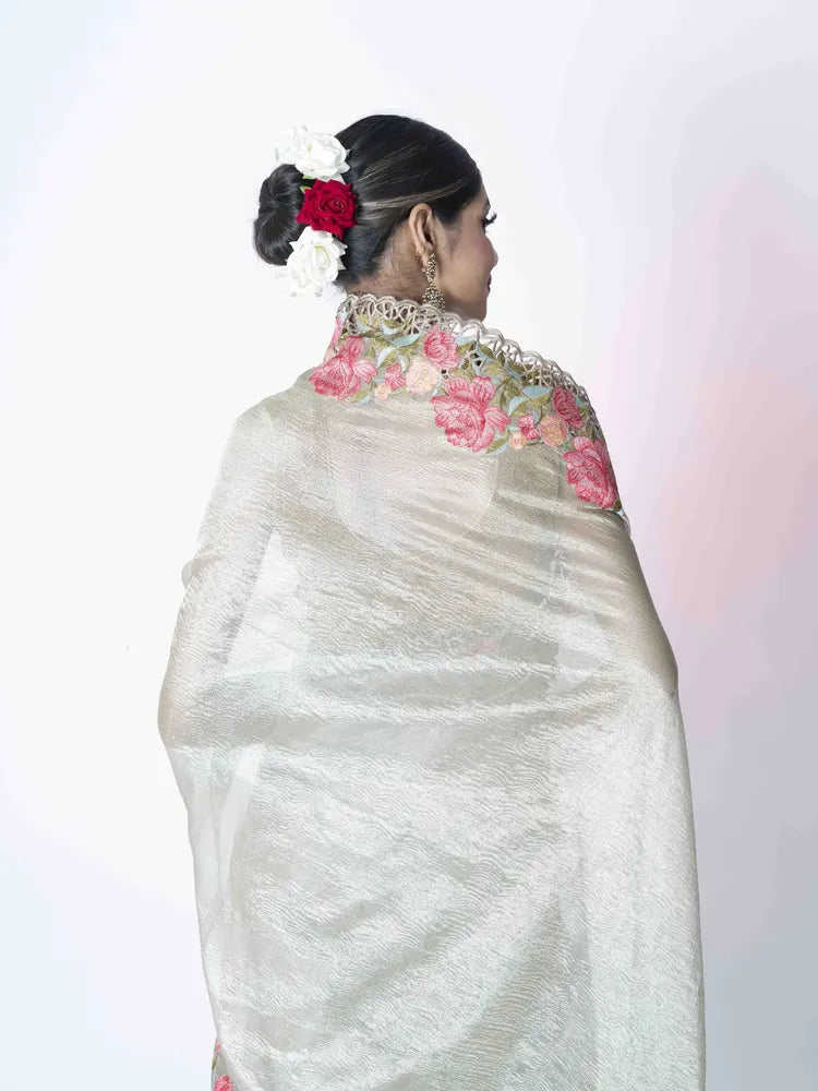 Ethereal Grace Grey & Golden Tissue Saree