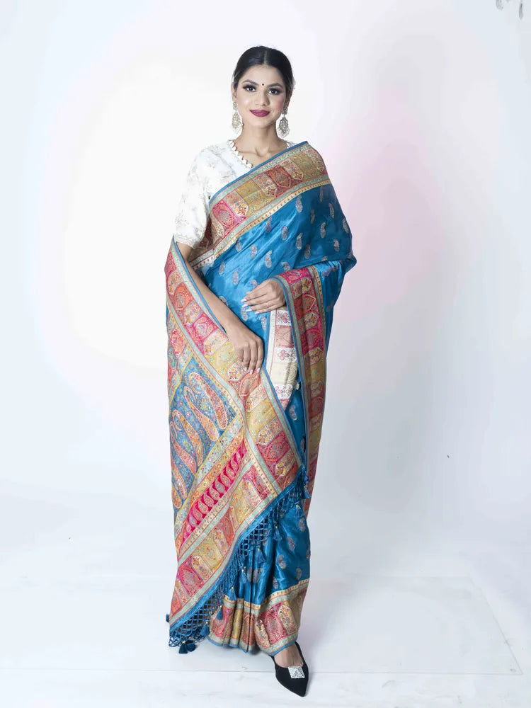 Regal Grace Firozi Art Silk Saree with Banarasi Border