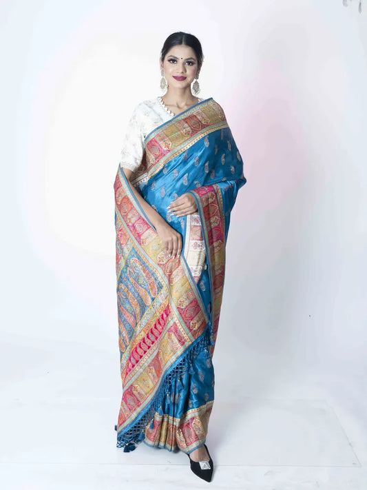 Regal Grace Firozi Art Silk Saree with Banarasi Border
