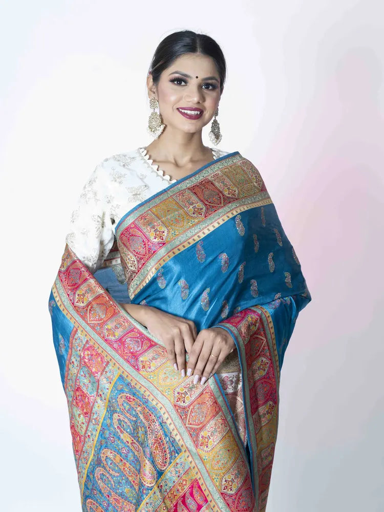 Regal Grace Firozi Art Silk Saree with Banarasi Border