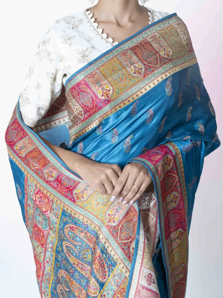 Regal Grace Firozi Art Silk Saree with Banarasi Border