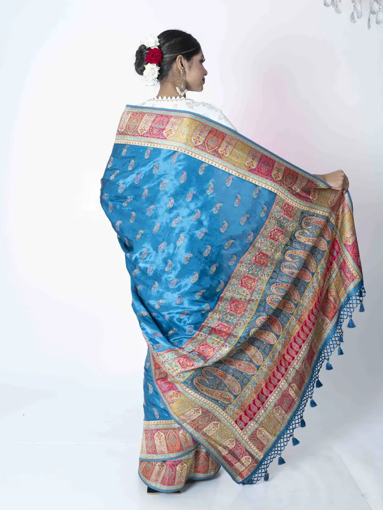 Regal Grace Firozi Art Silk Saree with Banarasi Border