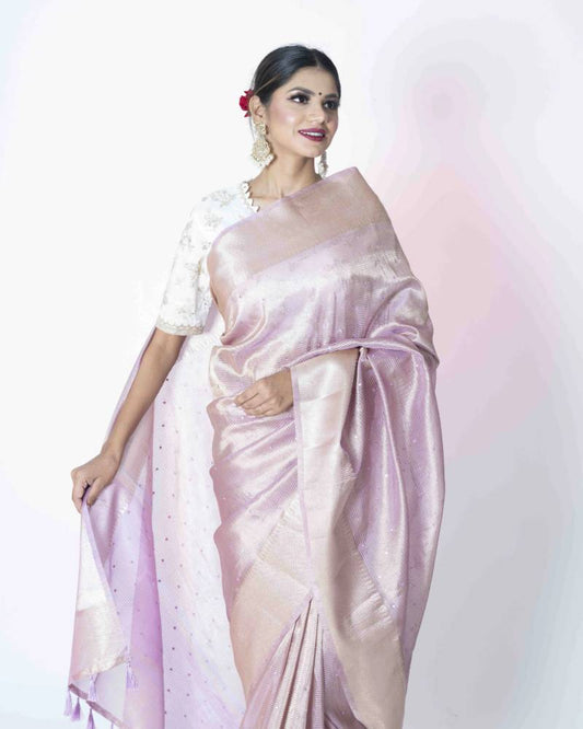 Royal Aura Purple Organza Banarasi Saree with Handwork