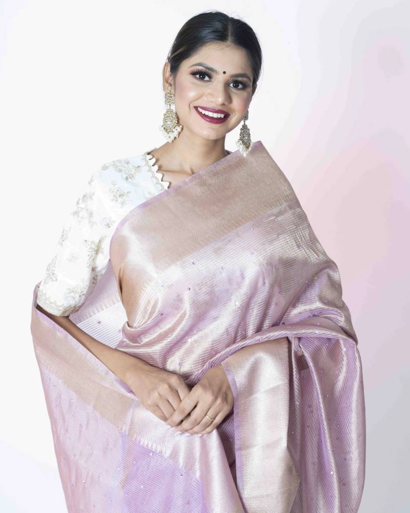 Royal Aura Purple Organza Banarasi Saree with Handwork