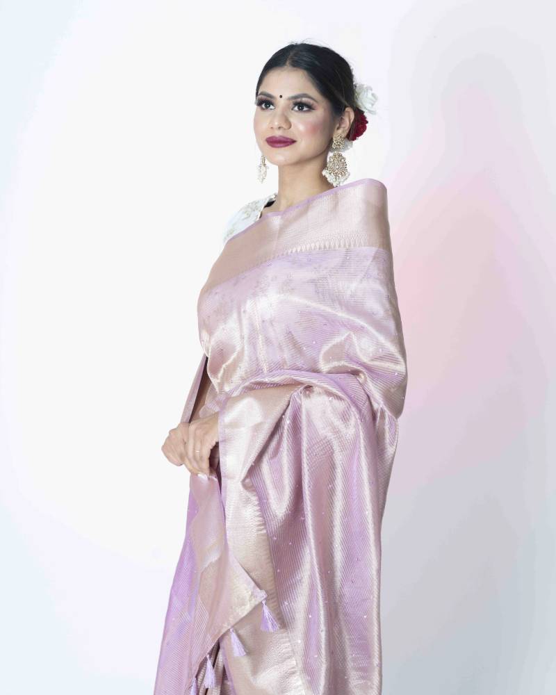 Royal Aura Purple Organza Banarasi Saree with Handwork