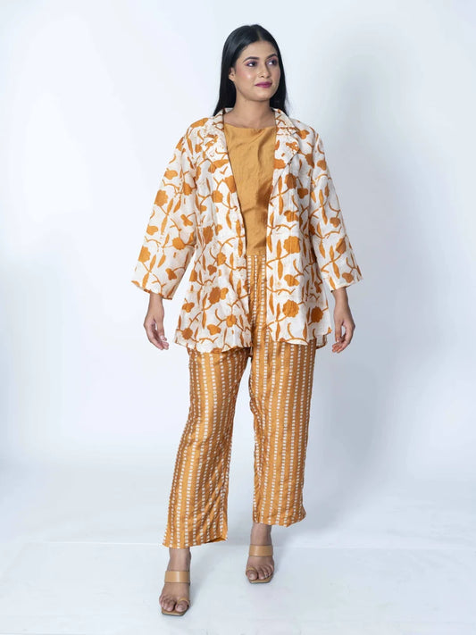 Dual Elegance: Brown Peach Crepe Co-Ord Set