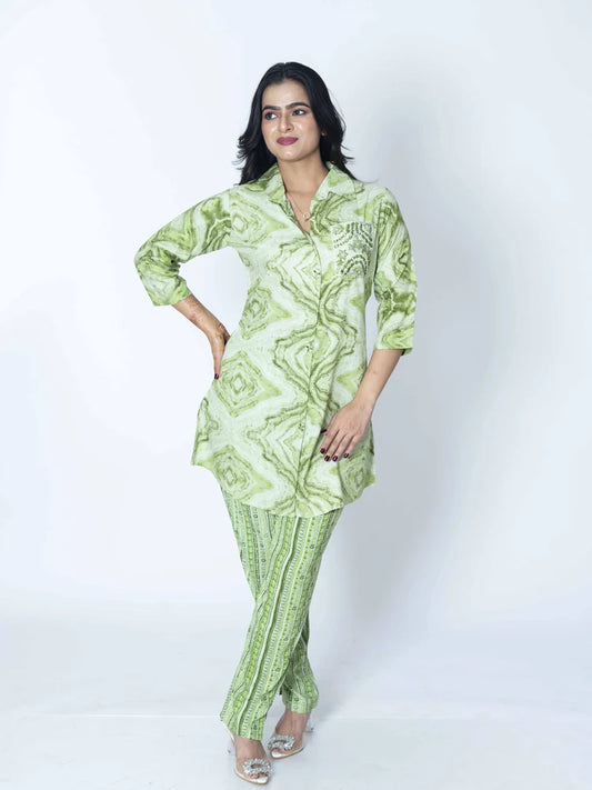 Verdant Grace – Green Rayon Co-ord Set
