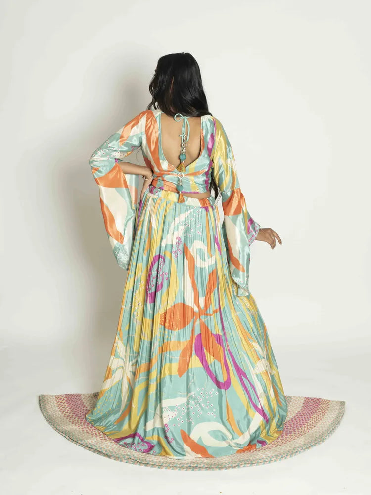 Floral Elegance Crop Top, Skirt & Dupatta