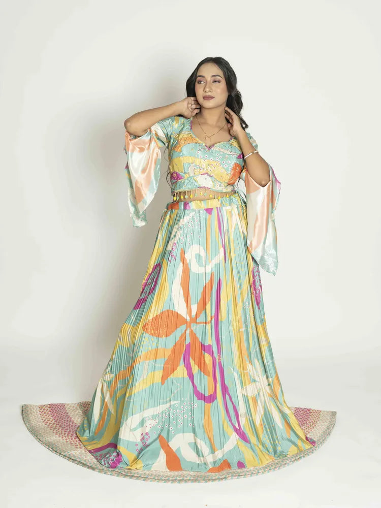 Floral Elegance Crop Top, Skirt & Dupatta