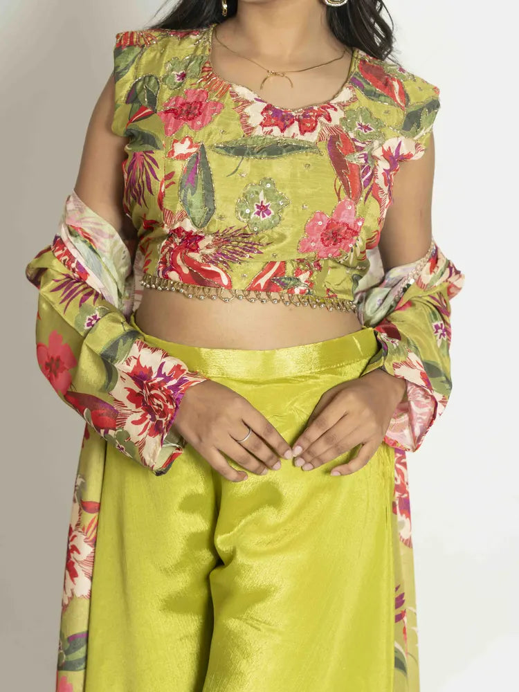 Parrot Green Grace – Top & Palazzo Set