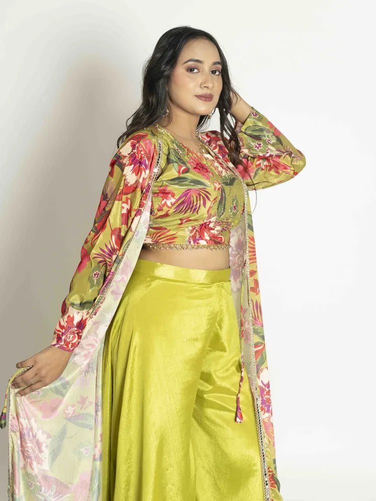 Parrot Green Grace – Top & Palazzo Set