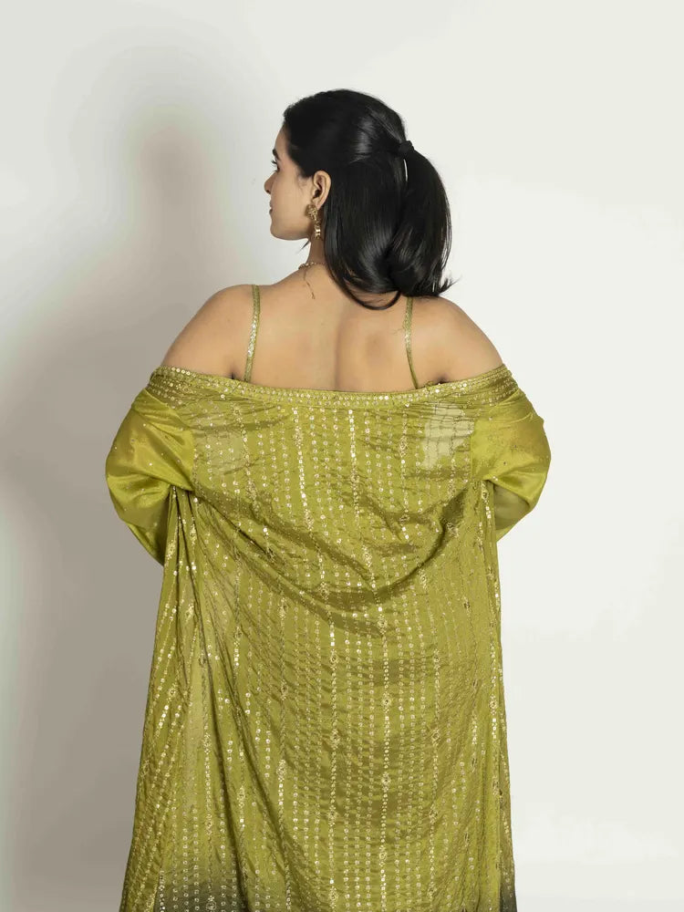 Green Radiance – Crop Top, Sharara & Shrug Set