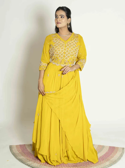 Yellow Chinnon Organza Dress