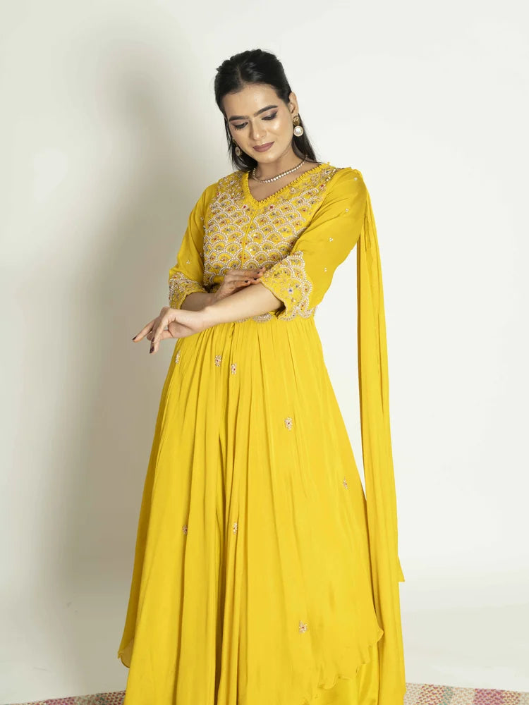 Yellow Chinnon Organza Dress