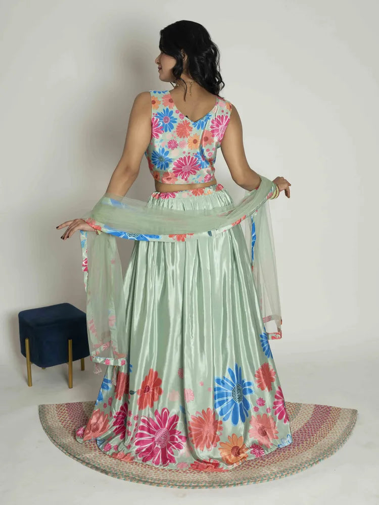 Pastel Charm Crop Top, Skirt & Dupatta