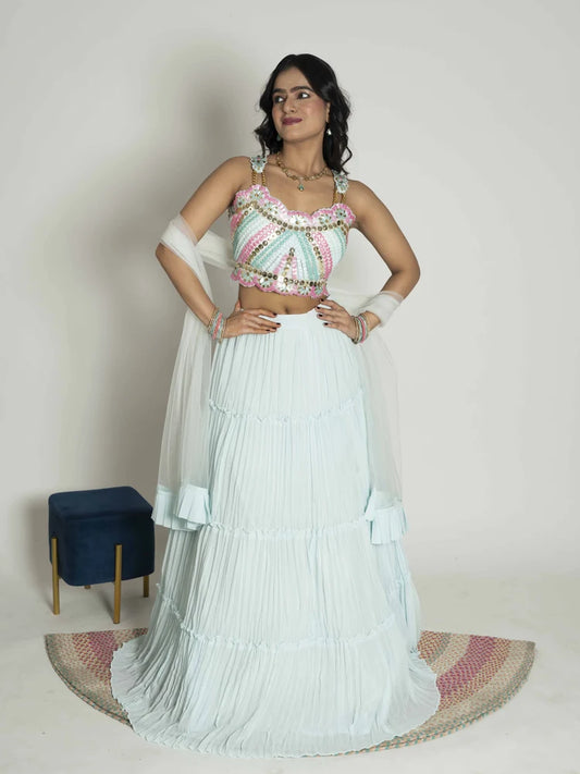 Sky Blue Dream – Peplum, Skirt, Choker & Dupatta Set