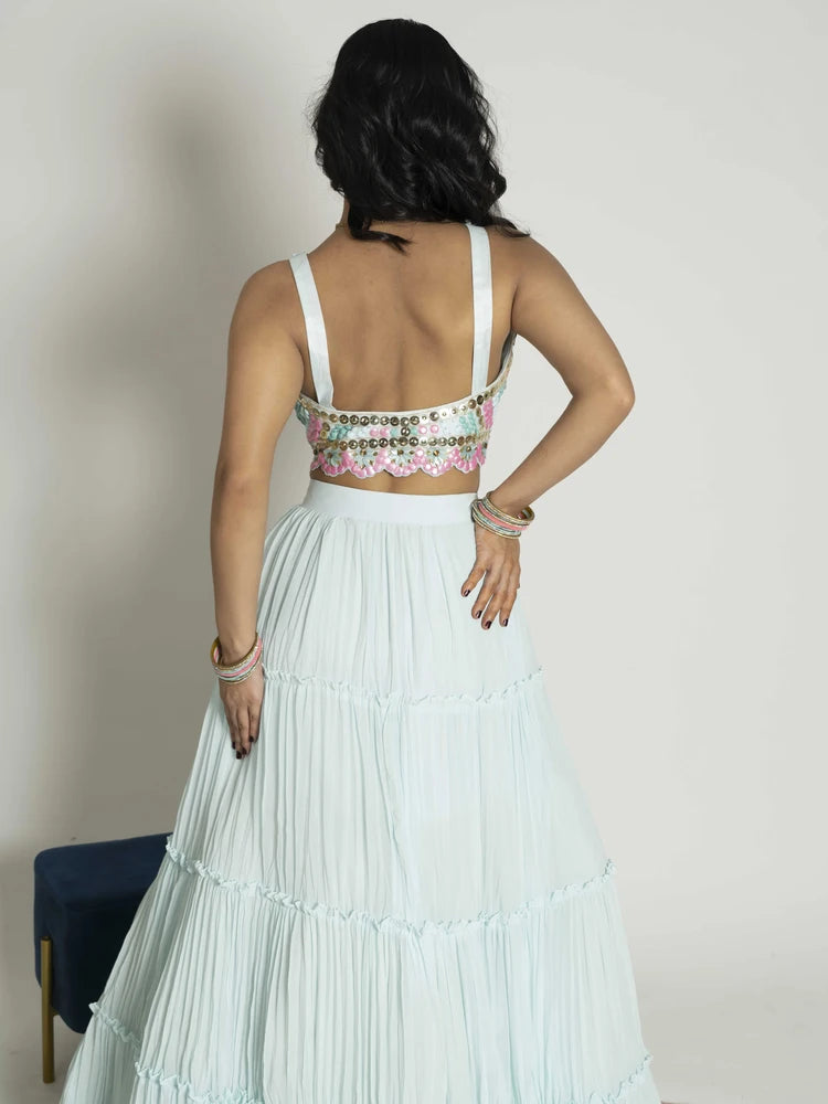 Sky Blue Dream – Peplum, Skirt, Choker & Dupatta Set