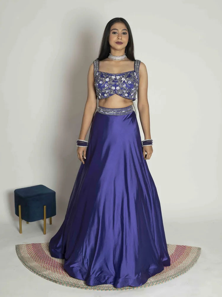 Royal Purple & Mauve Net & Silk Lehenga