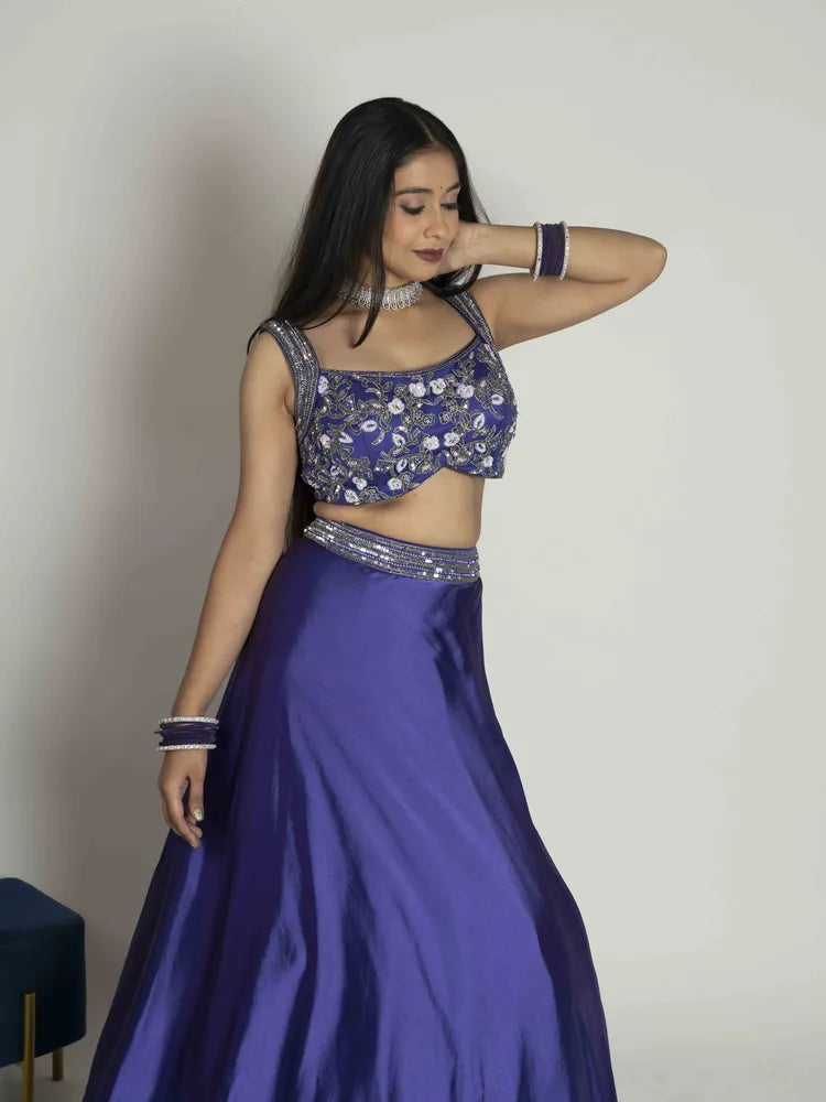 Royal Purple & Mauve Net & Silk Lehenga