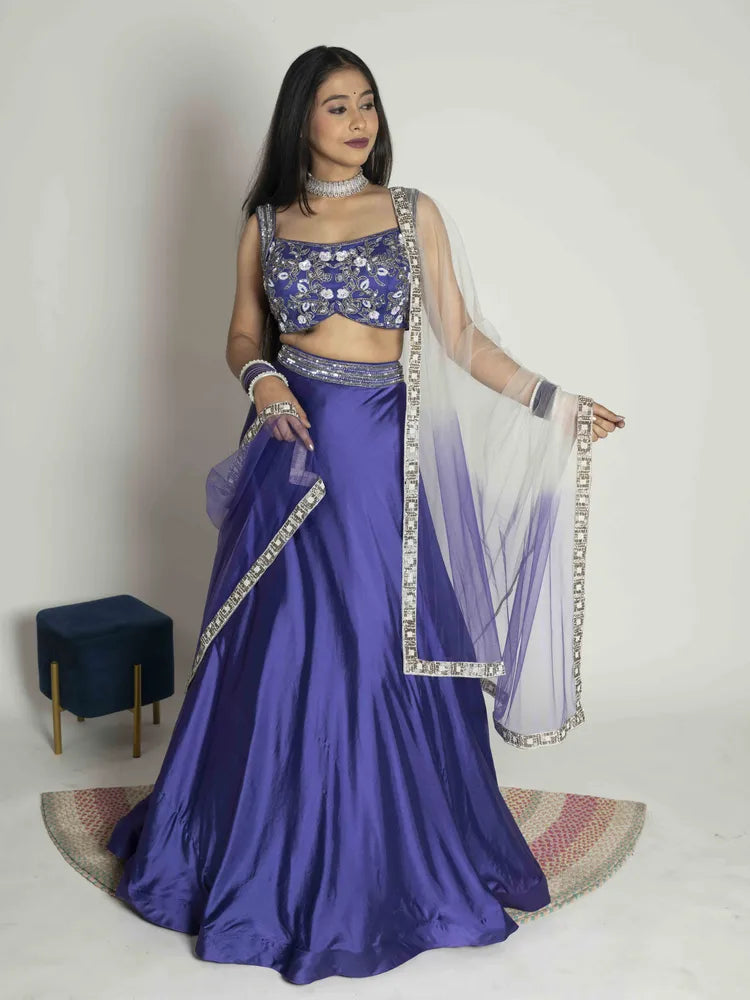 Royal Purple & Mauve Net & Silk Lehenga