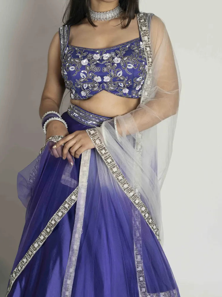Royal Purple & Mauve Net & Silk Lehenga