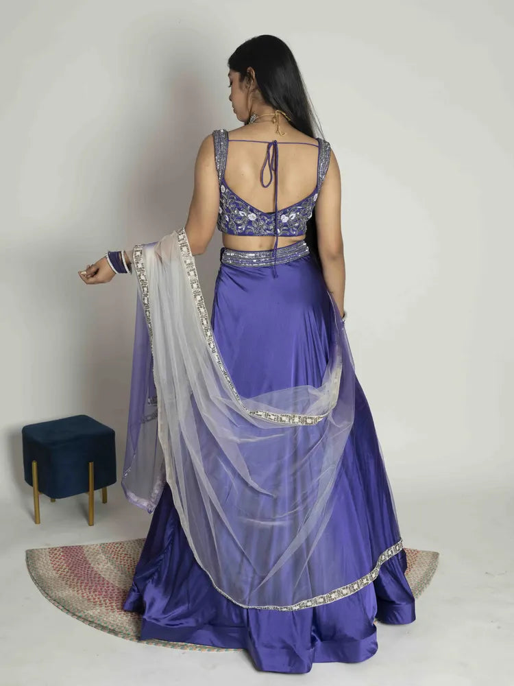 Royal Purple & Mauve Net & Silk Lehenga