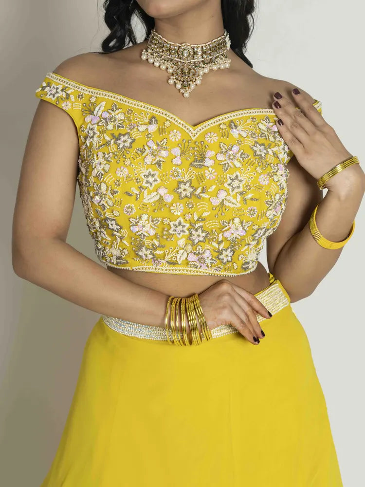 Elegant Sunshine Crop Top, Skirt & Dupatta
