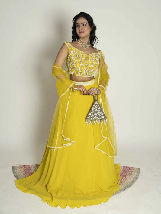 Elegant Sunshine Crop Top, Skirt & Dupatta