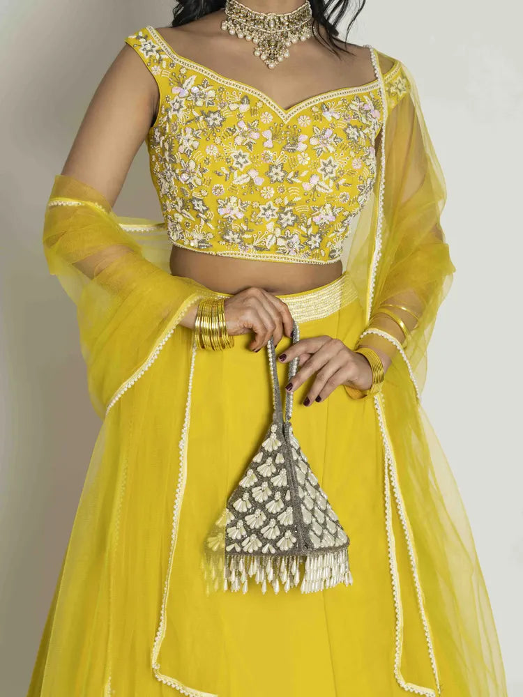 Elegant Sunshine Crop Top, Skirt & Dupatta
