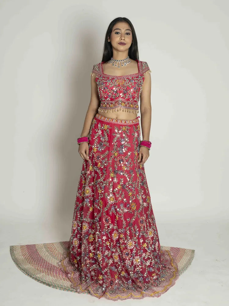 Vibrant Royalty Crop Top, Skirt & Dupatta