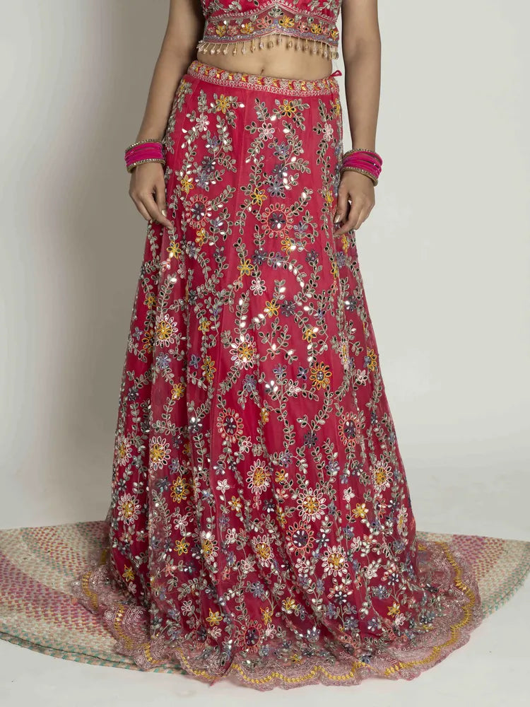 Vibrant Royalty Crop Top, Skirt & Dupatta