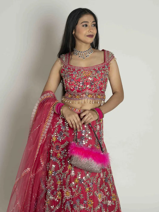 Vibrant Royalty Crop Top, Skirt & Dupatta