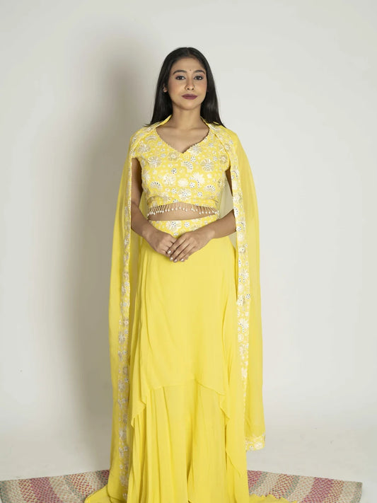 Golden Glow Crop Top, Skirt & Dupatta