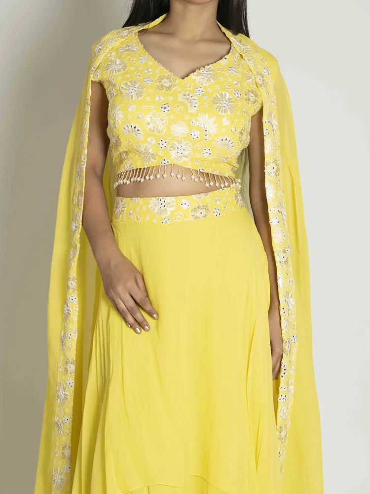 Golden Glow Crop Top, Skirt & Dupatta