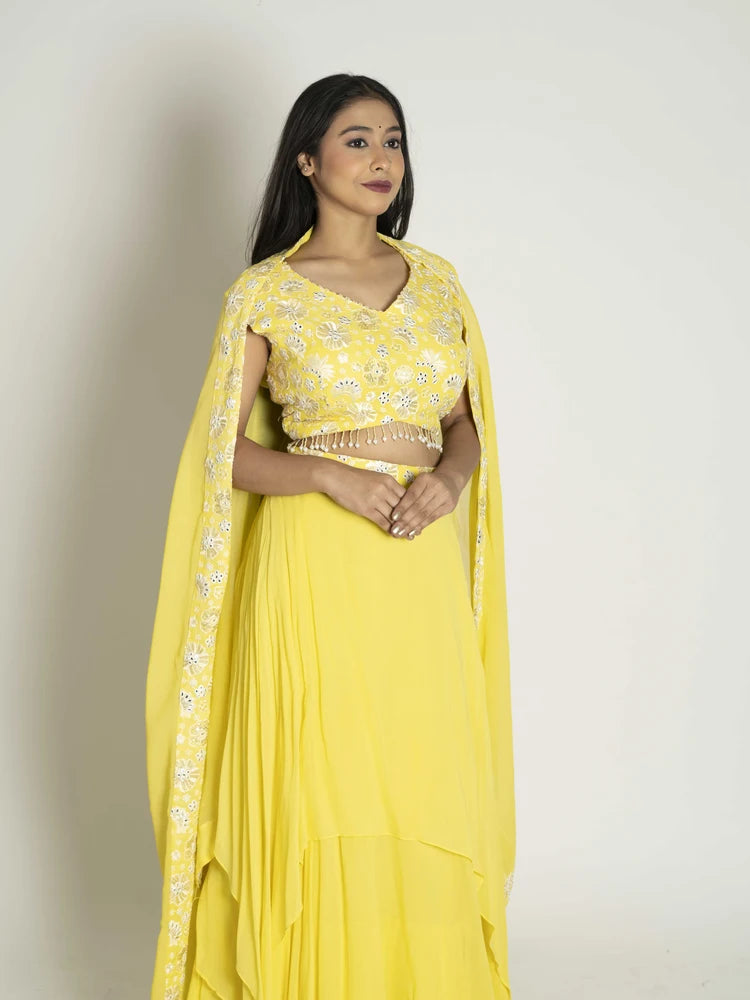 Golden Glow Crop Top, Skirt & Dupatta