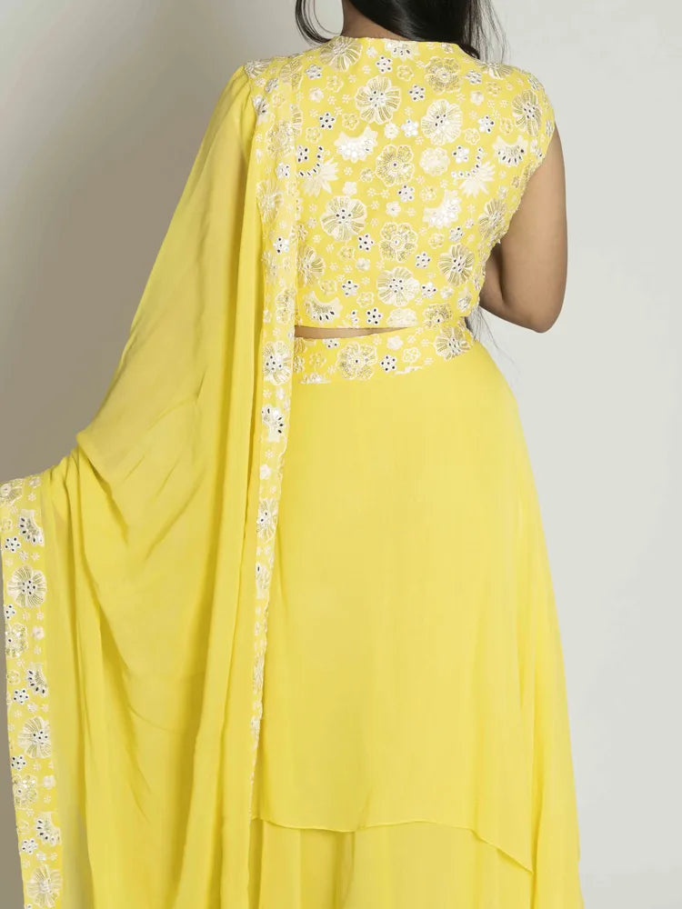 Golden Glow Crop Top, Skirt & Dupatta