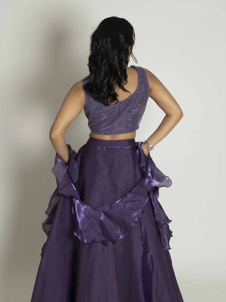 Royal Plum Crop Top, Skirt & Dupatta