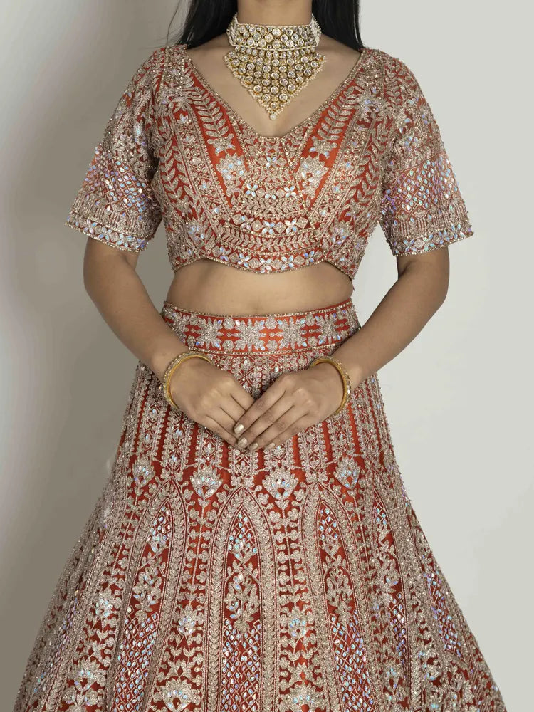 Rust Net Lehenga