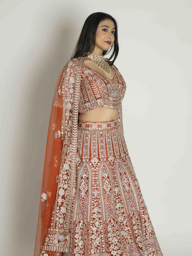 Rust Net Lehenga