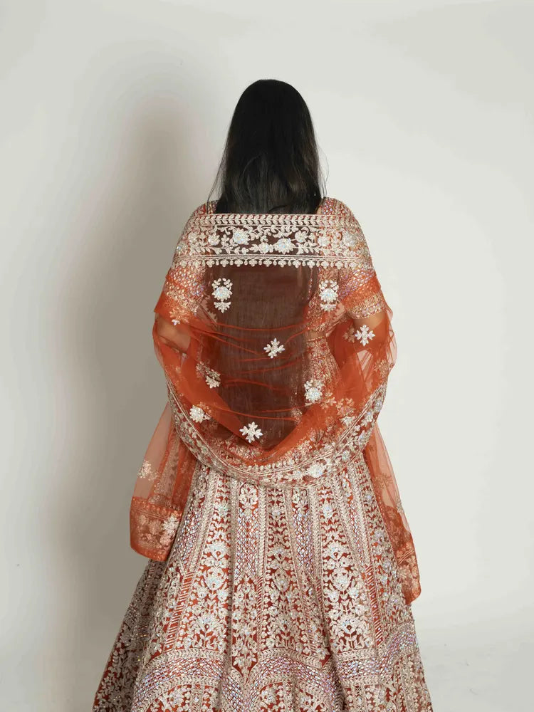Rust Net Lehenga