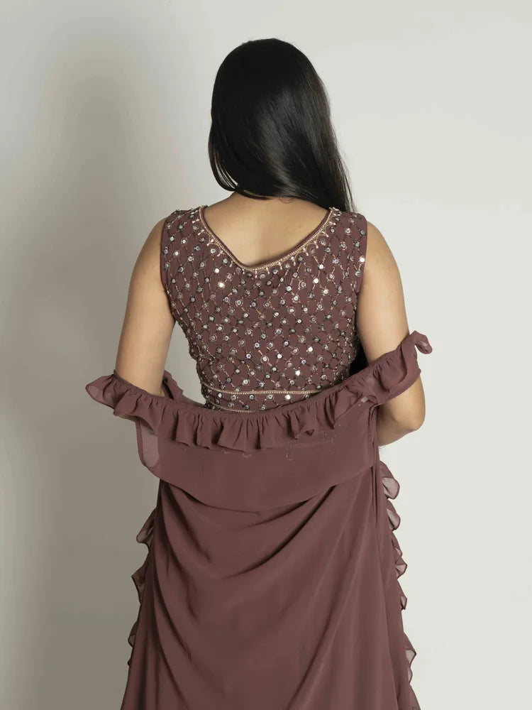 Choco Elegance – Skirt, Blouse & Shrug Set