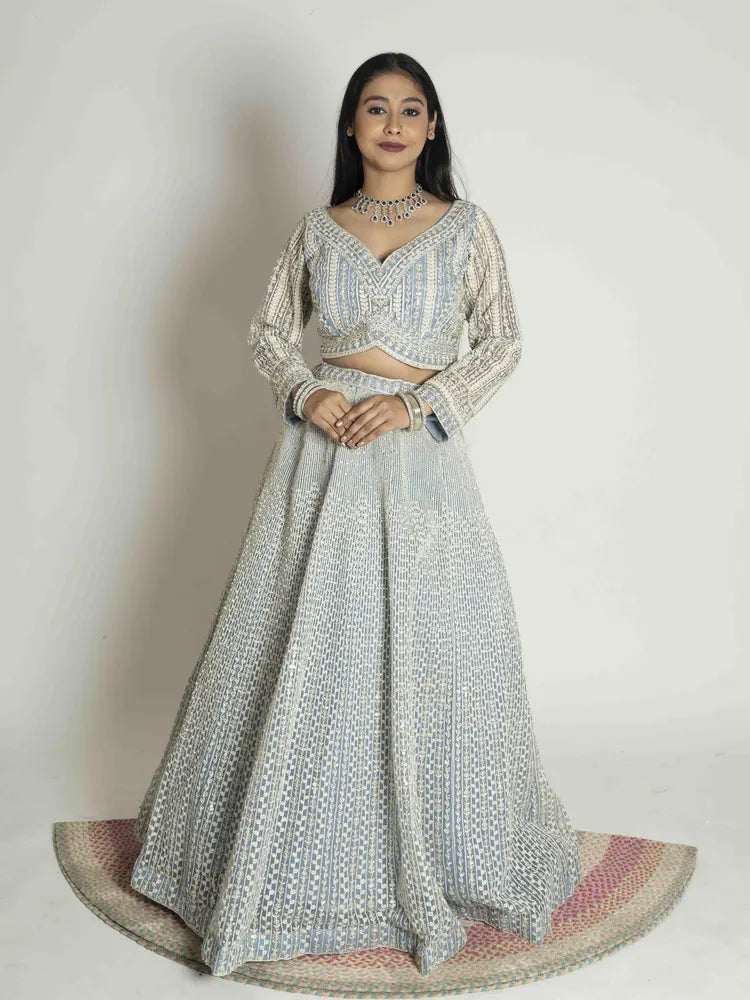 Ice Blue Net Lehenga