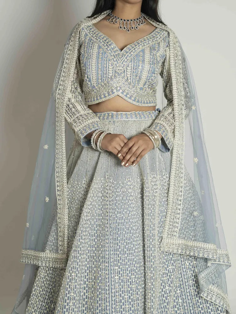 Ice Blue Net Lehenga